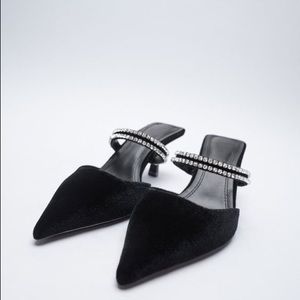 Zara black velvet heeled sparkly shoes